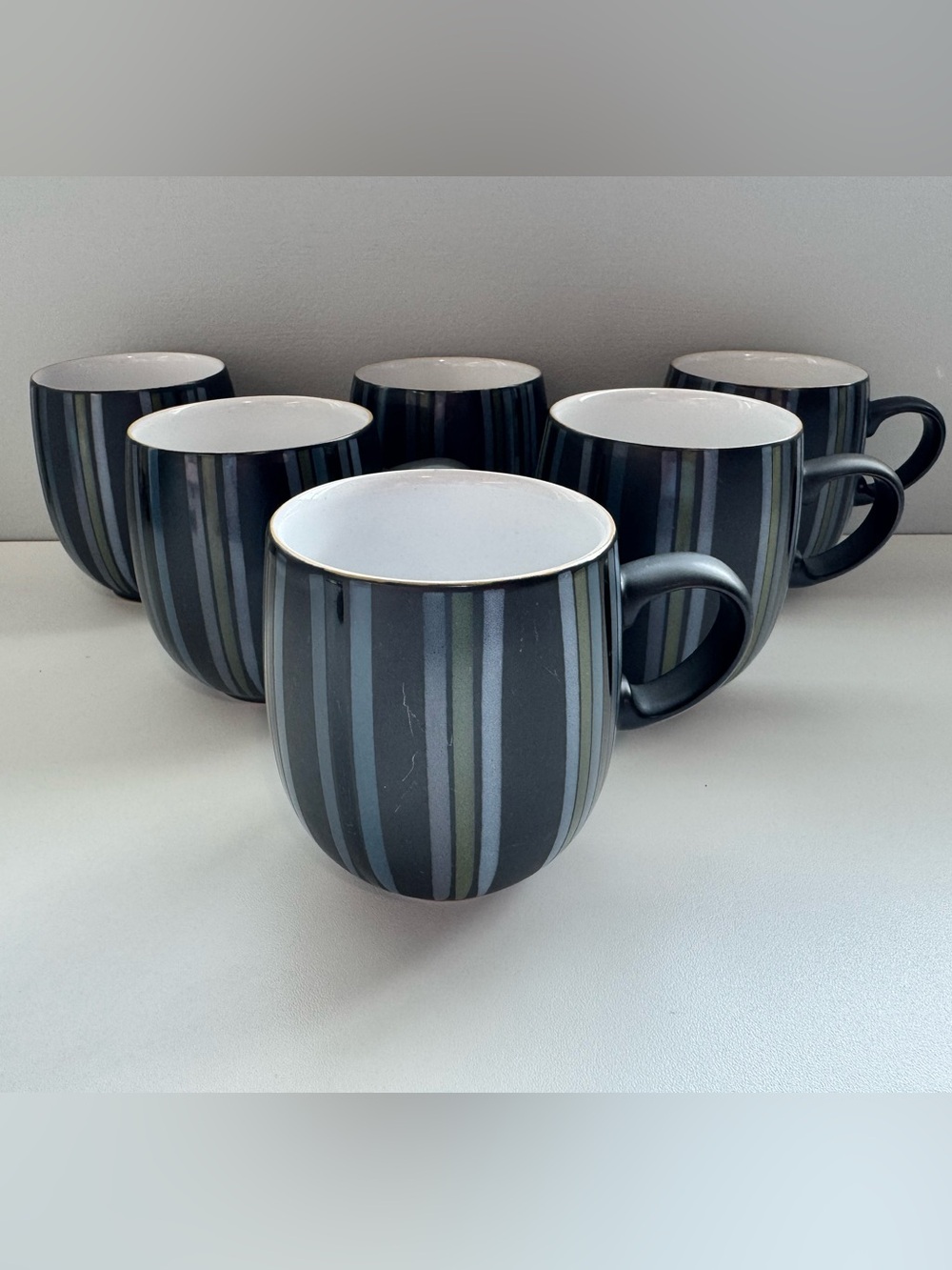 6 Denby Jet Stripes Stoneware Coffee Mugs